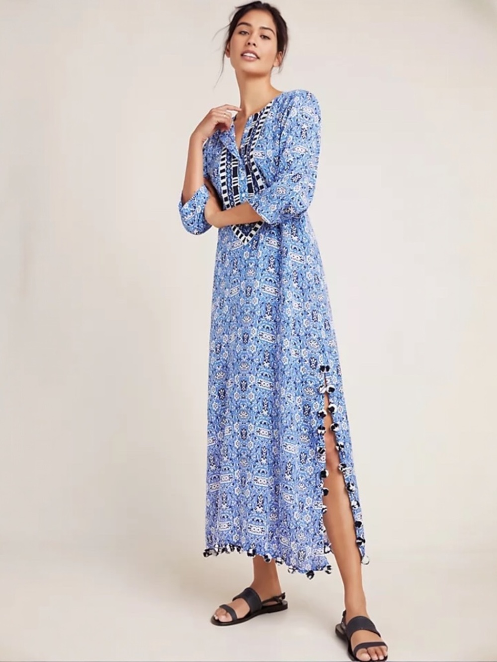 Roller Rabbit Selina Maxi Dress Long Kurta In Cobalt Blue Size S